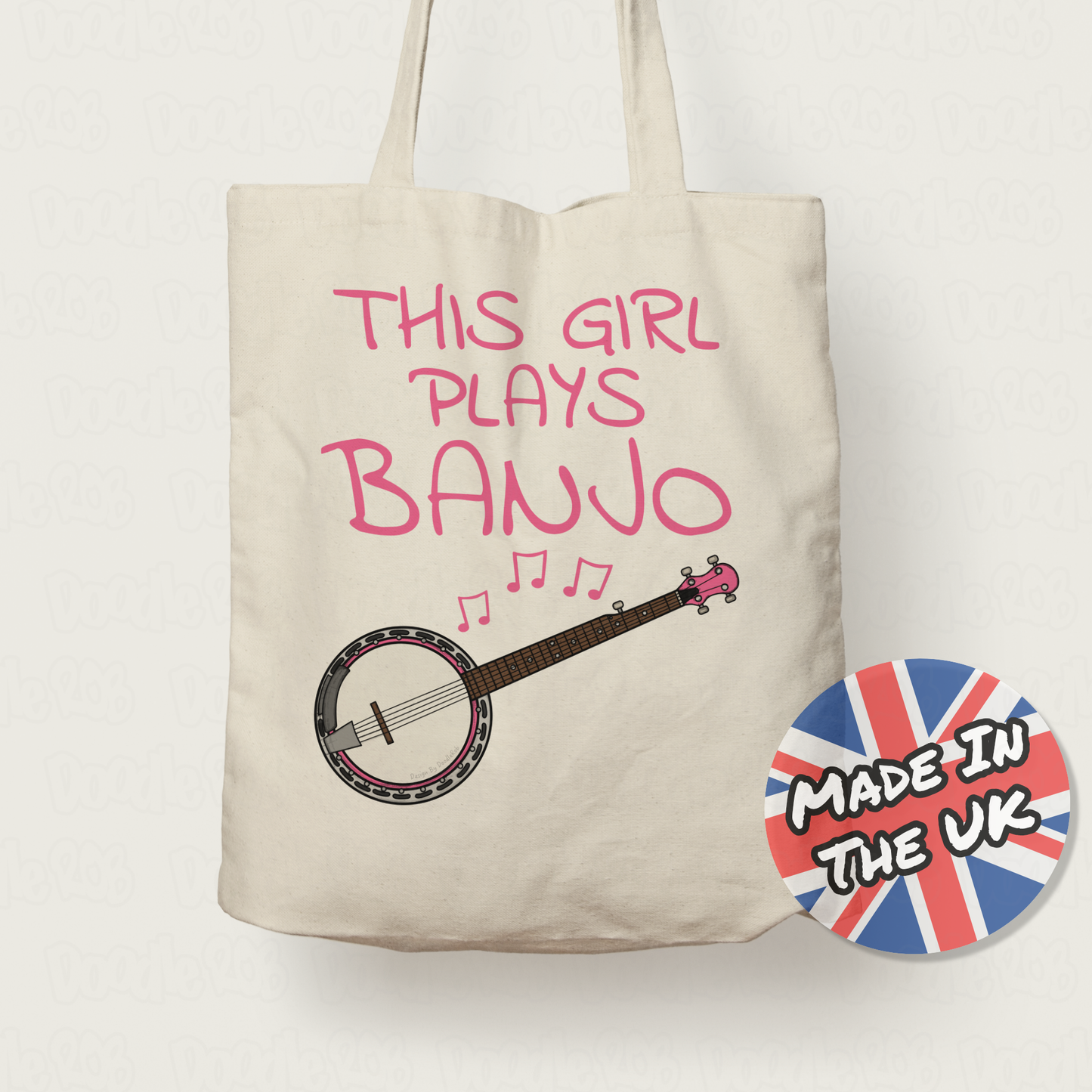 Pink Banjo Tote Bag - This Girl Plays Banjo - Female Banjoist - Banjo Gift For Girl