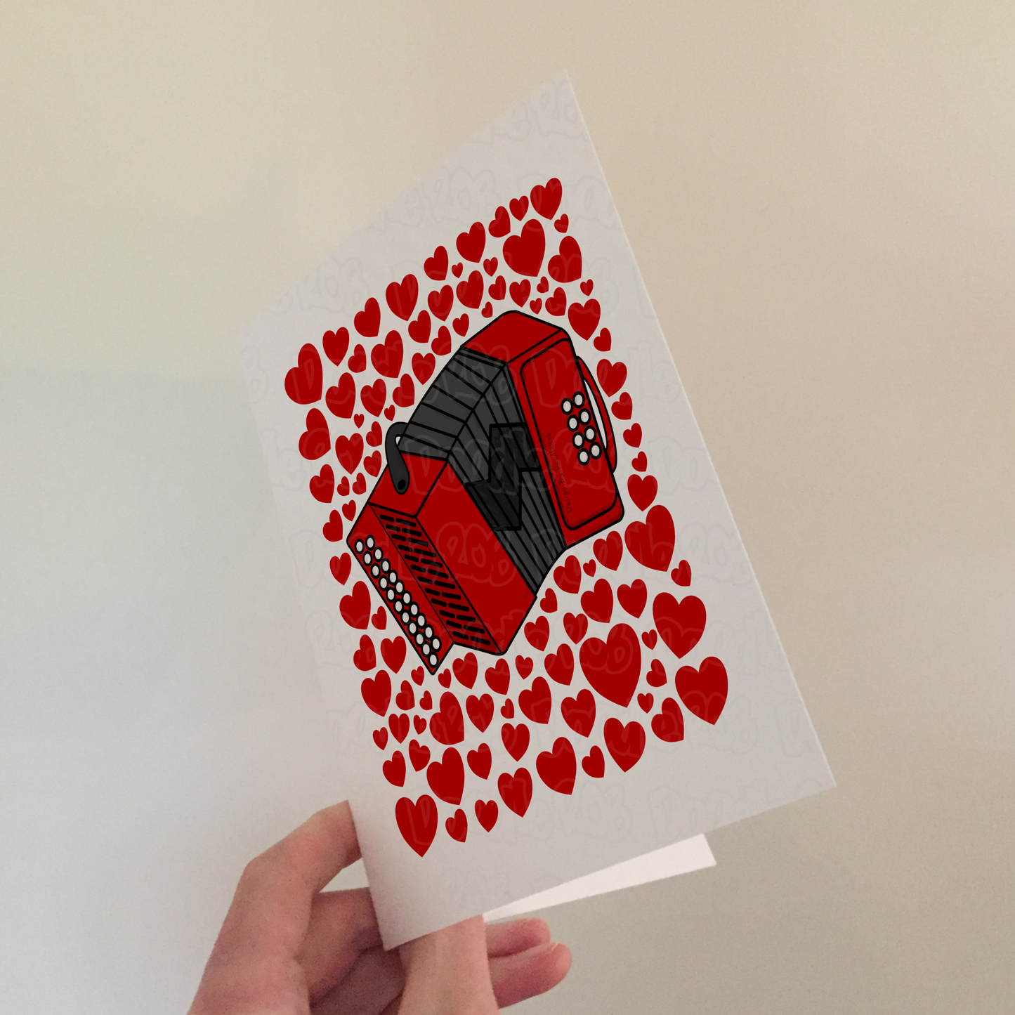 Accordion With Hearts Greeting Card - Accordionist Musician Valentines Anniversary Card