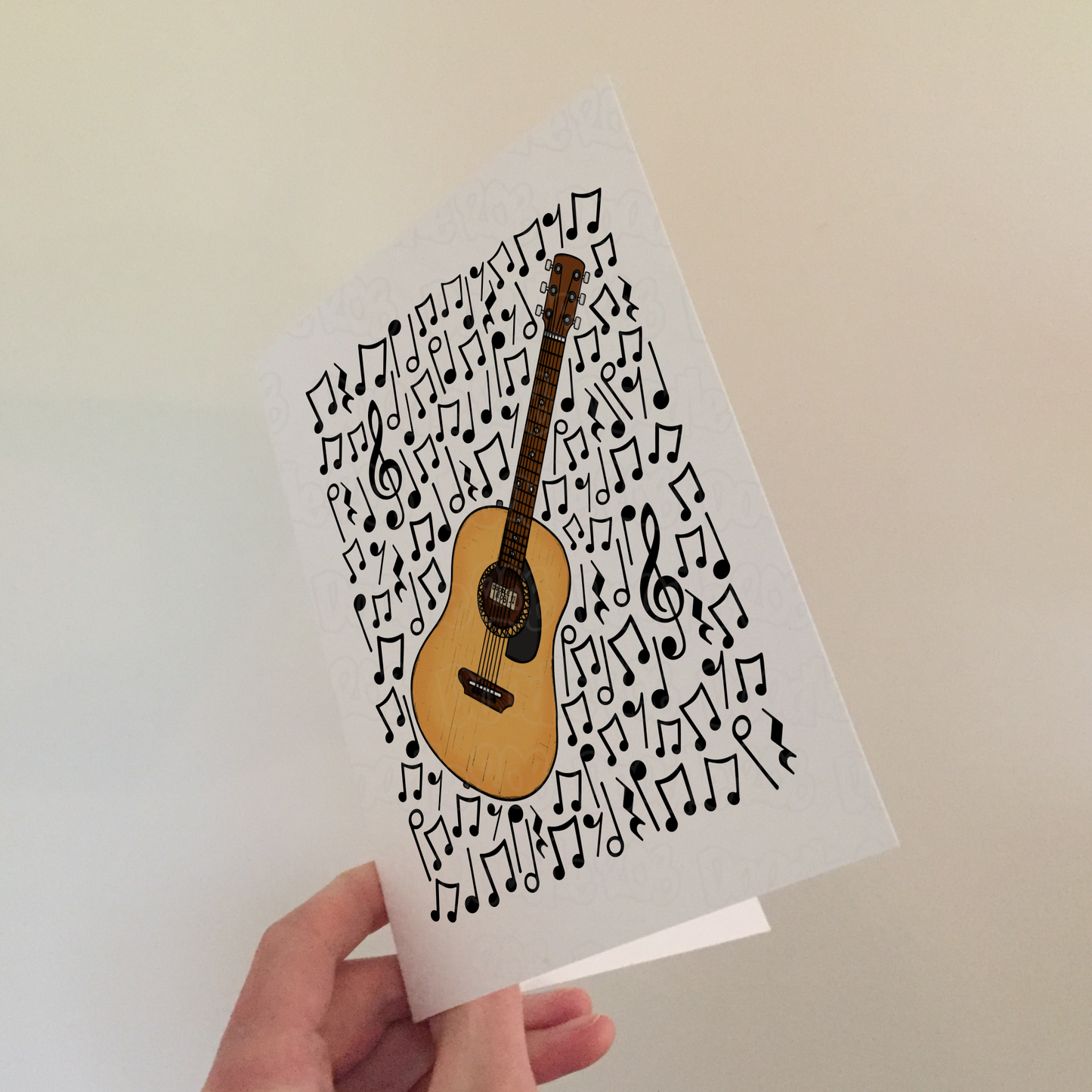 Acoustic Guitar Card (Musical Notes) - Guitarist Birthday Card - Musician Greeting Card