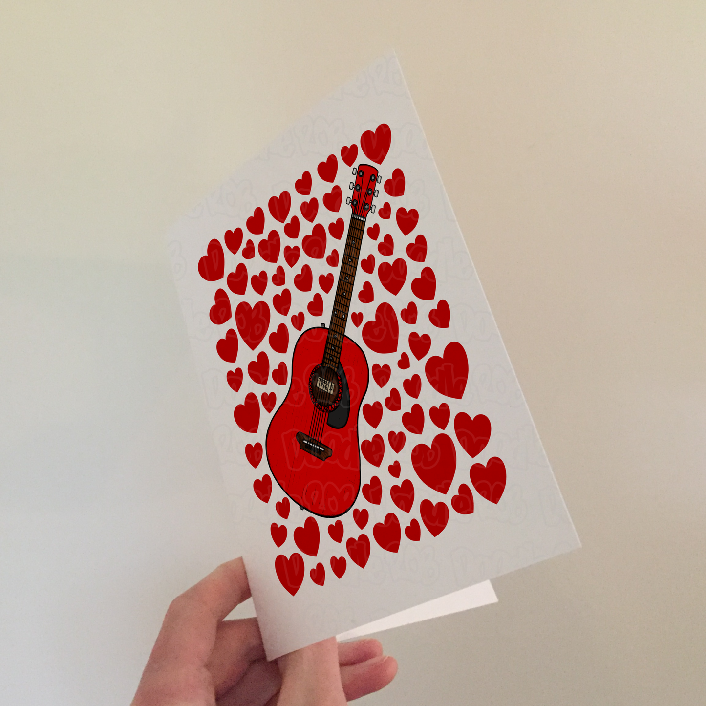Acoustic Guitar With Hearts Card - Guitarist Musician Valentines Anniversary Card