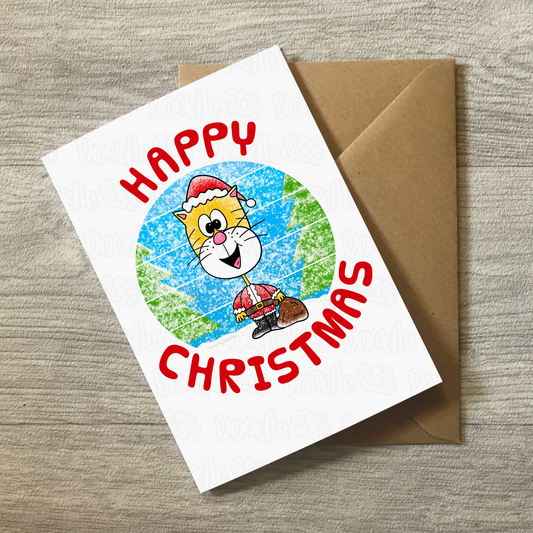 Cat Christmas Card - Cat Santa Claus Card - Funny Animal Xmas Card