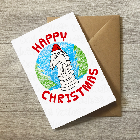 Chess Christmas Card - Chess Knight Greeting Card - Chess Player Xmas Card