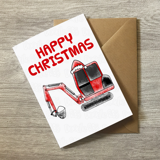 Christmas Digger Card - Construction Worker Xmas Card - Christmas Card For Boy