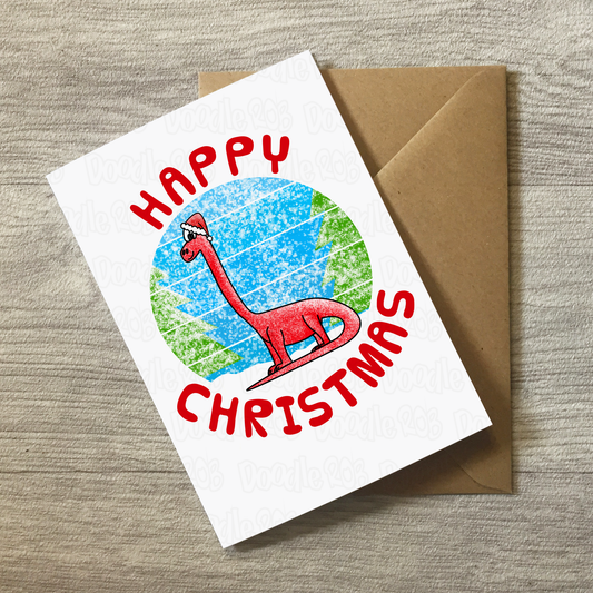 Diplodocus Christmas Card - Dinosaur Xmas Card - Boys Christmas Card