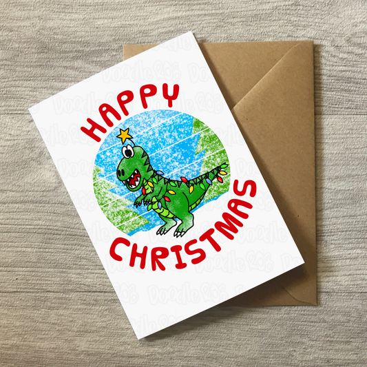 Dinosaur Christmas Card - T-Rex Xmas Card - Boys Christmas Card