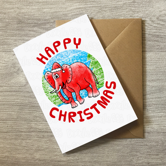 Elephant Christmas Card - Wildlife Lover Xmas Card - Safari Animal Christmas Card