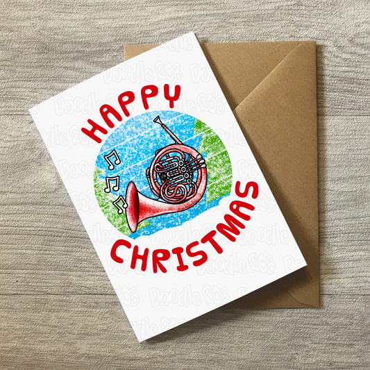 French Horn Christmas Card - Horn Player Xmas Card - Brass Musician Christmas Card