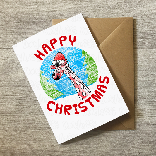 Giraffe Christmas Card - Wildlife Lover Xmas Card - Safari Animal Christmas Card