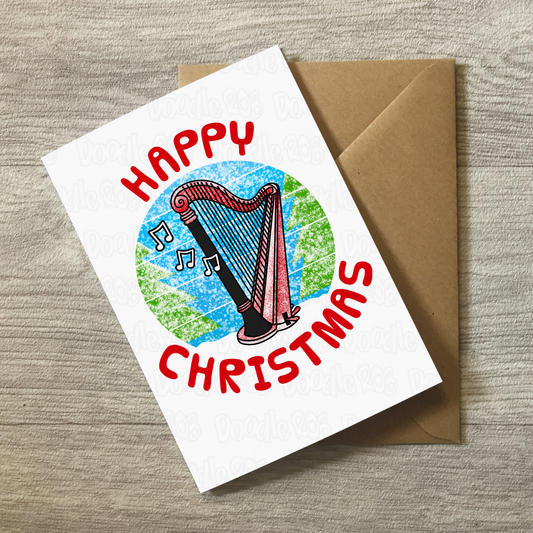 Harp Christmas Card - Harpist Greeting Card - String Musician Xmas Card