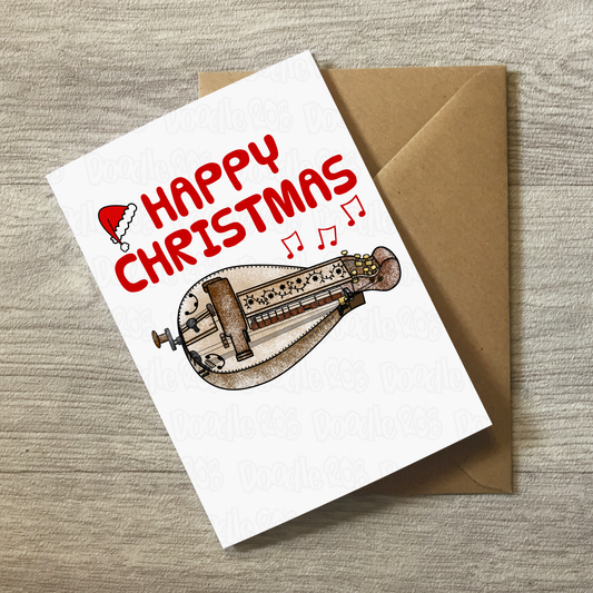 Hurdy Gurdy Christmas Card - Xmas Card For Gurdyist - Folk Musician Greeting Card