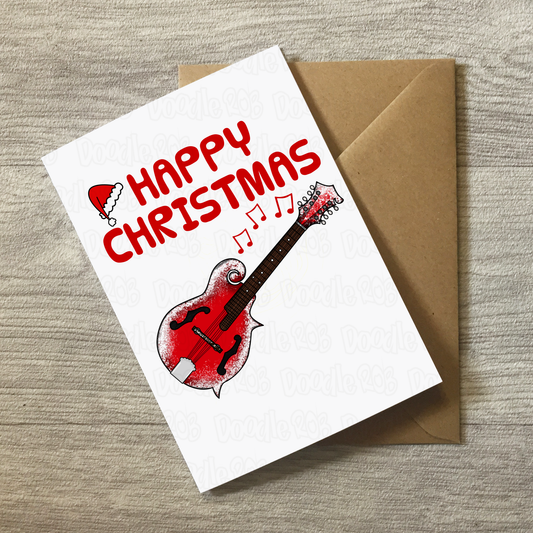 Mandolin Christmas Card - Xmas Card For Mandolinist - Folk Musician Greeting Card