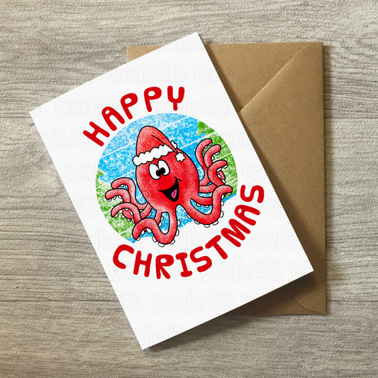 Octopus Christmas Card - Wildlife Lover Xmas Card - Animal Christmas Card