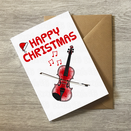 Violin Christmas Card (Santa Hat) - Violinist Xmas Card - String Musician Christmas Card