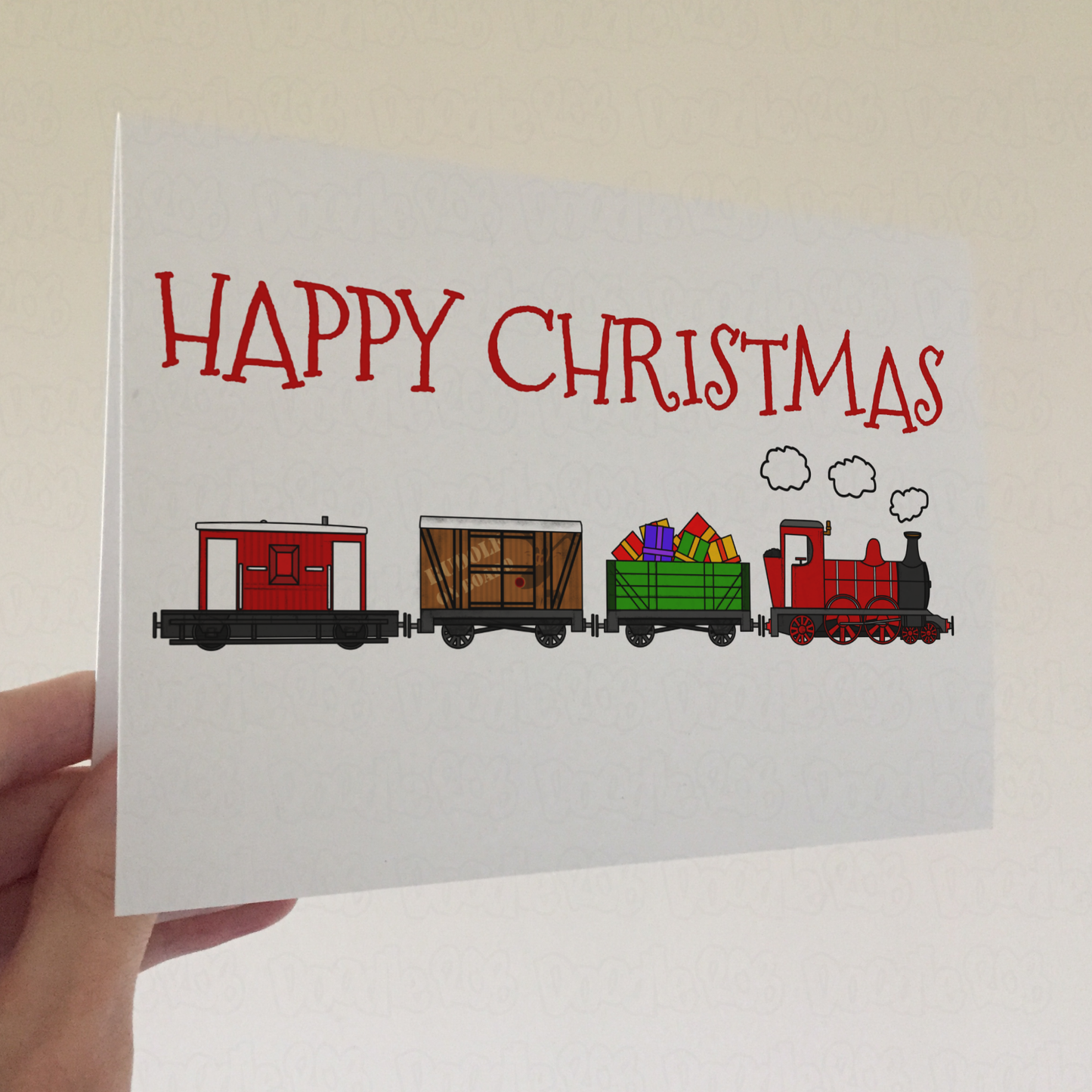 Train Christmas Card - Steam Locomotive With Wagons - Railway Xmas Card