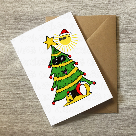 Summer Christmas Tree Card - Christmas In July Card - Beach Lover Xmas Card