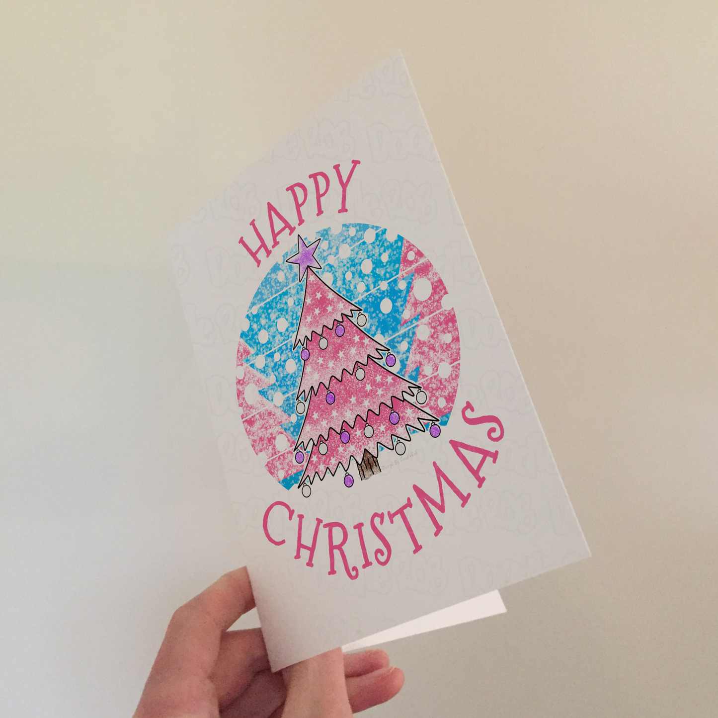 Pink Christmas Tree Card - Girl's Xmas Card - Christmas Card For Her