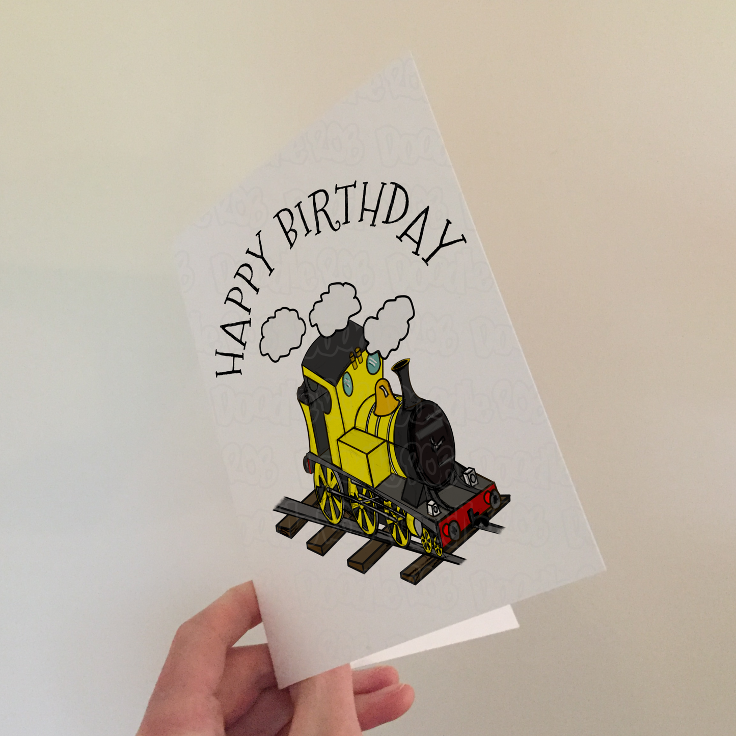 Steam Train Birthday Card (Yellow) - Model Railway Greeting Card