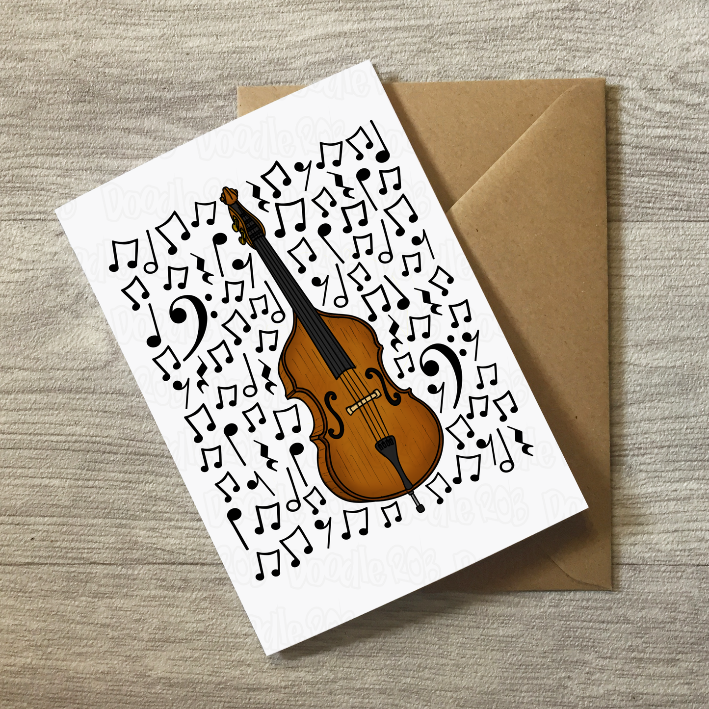 Double Bass Greeting Card (Musical Notes) - Bassist Birthday Card - Jazz Musician Card