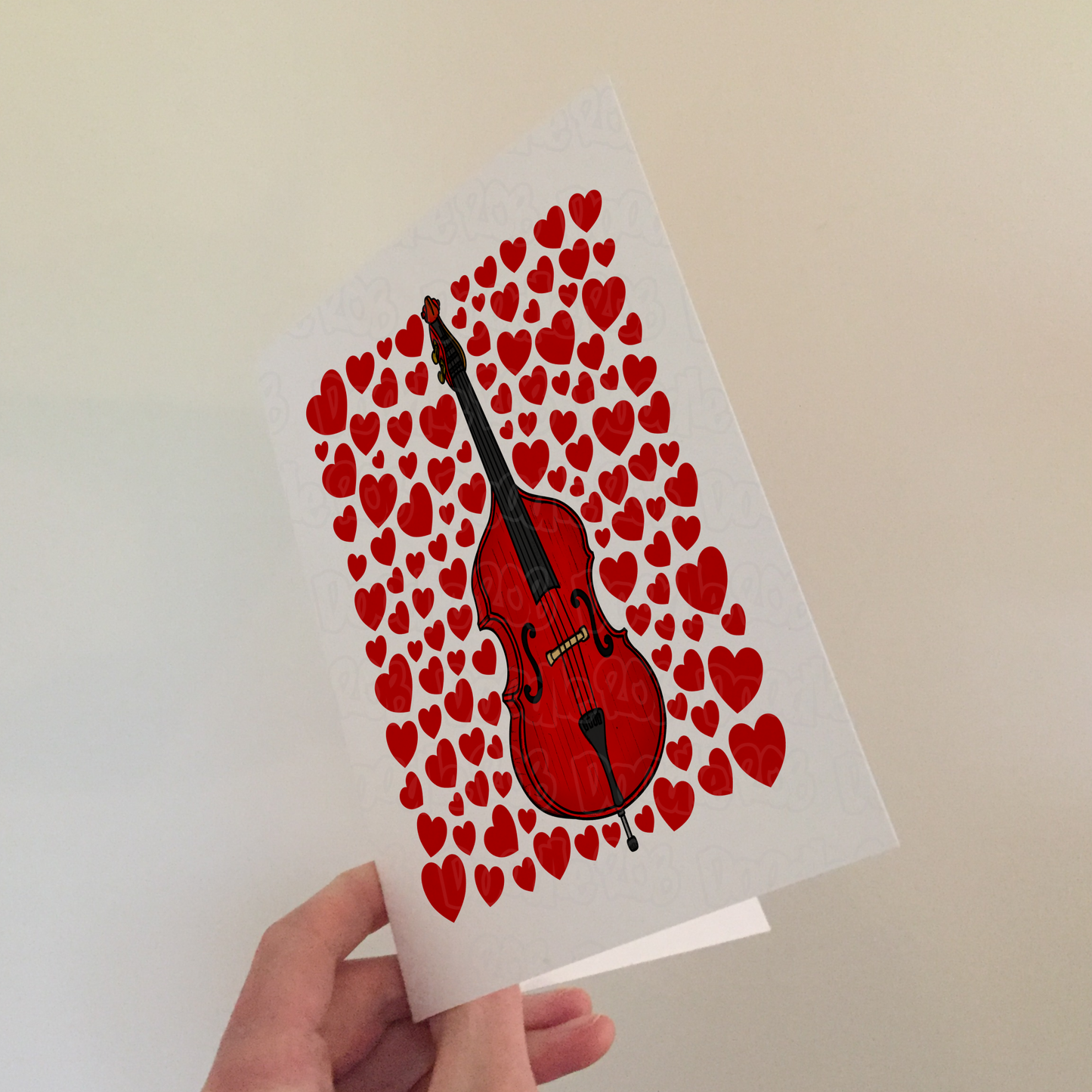 Double Bass With Hearts Greeting Card - Bassist Musician Valentines Anniversary Card