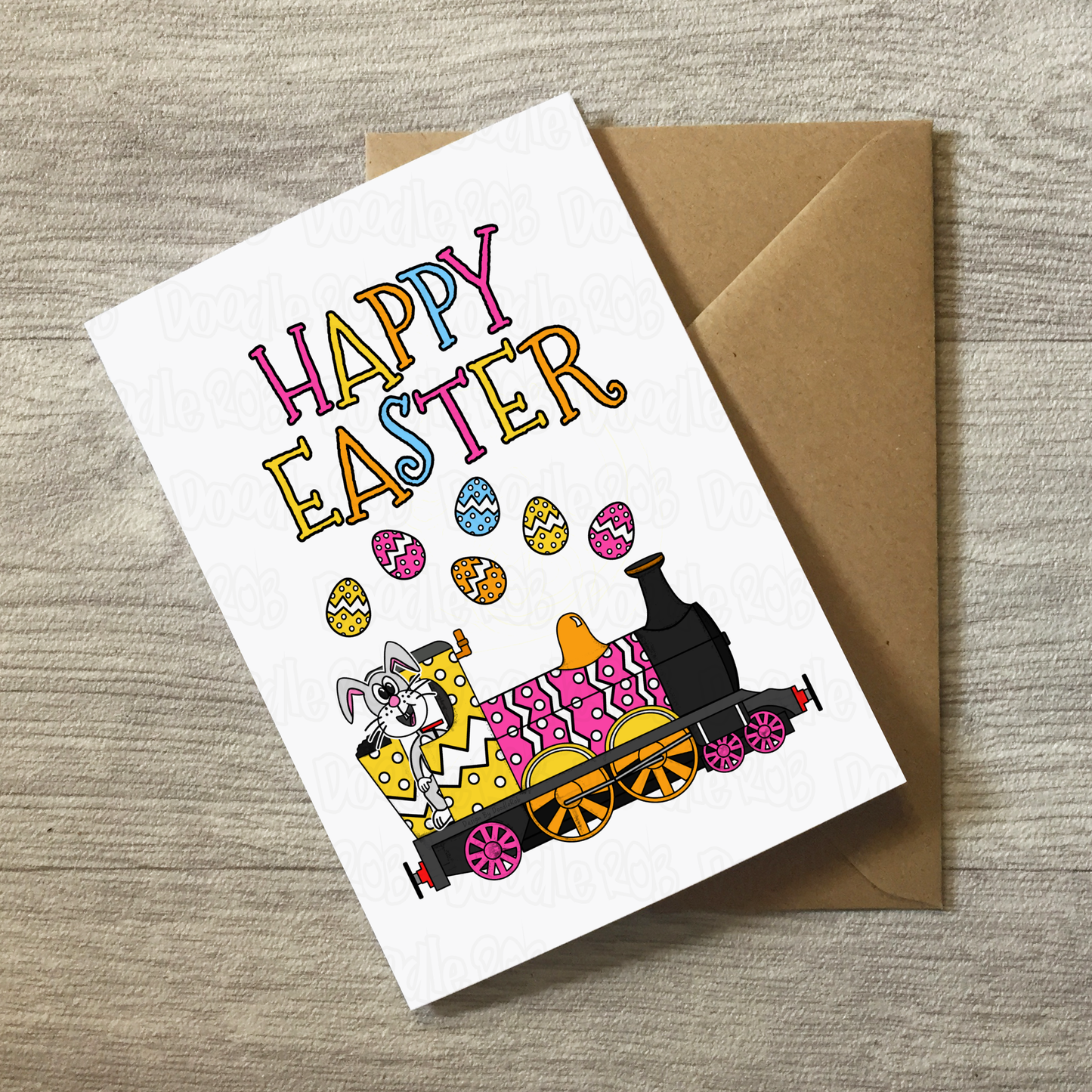Easter Train Card - Easter Bunny Driving Steam Train - Kids Easter Card