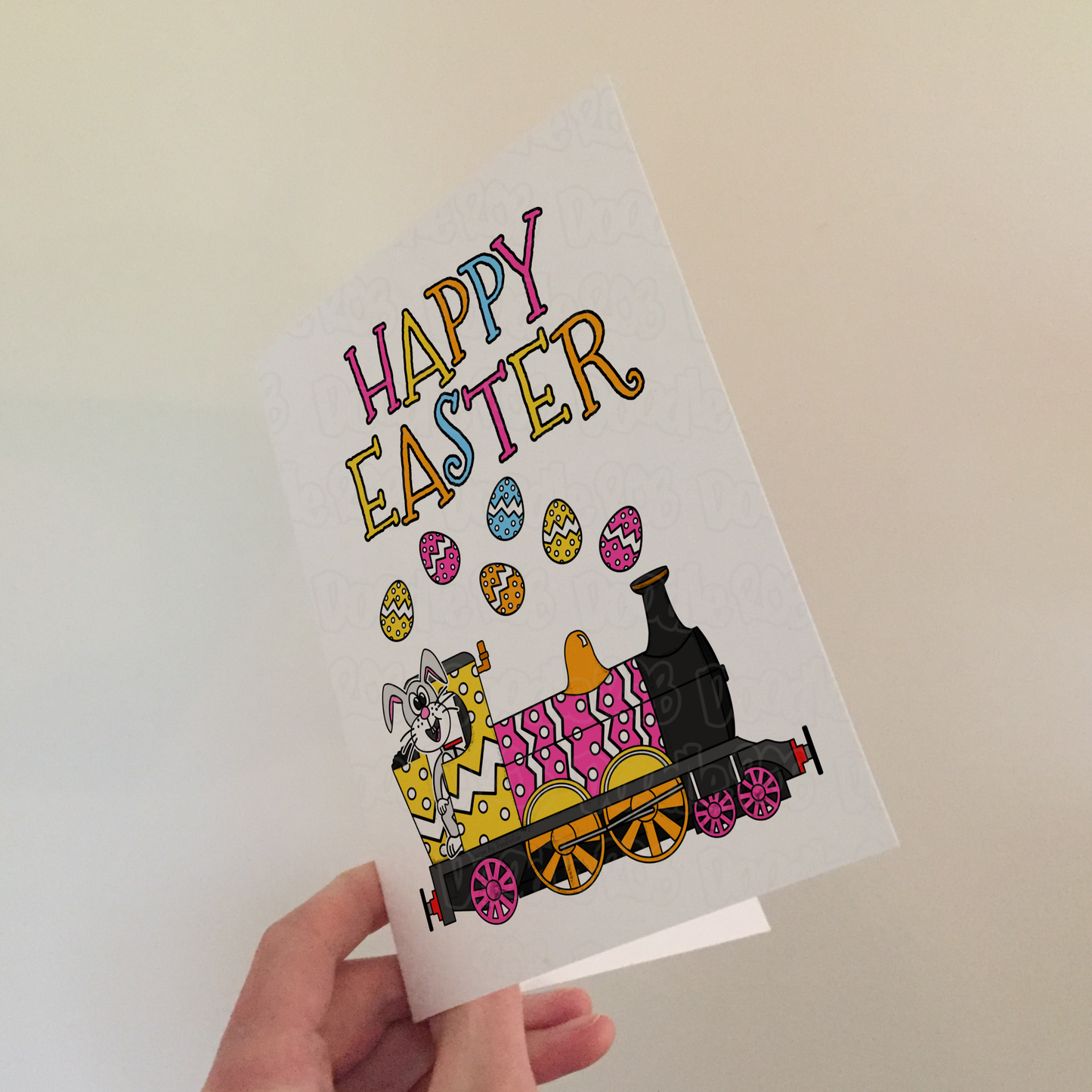 Easter Train Card - Easter Bunny Driving Steam Train - Kids Easter Card
