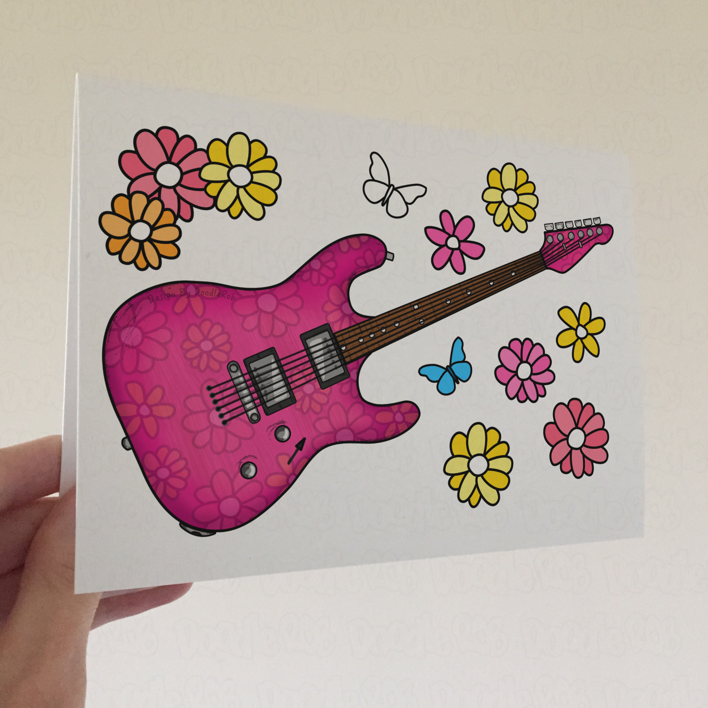 Floral Electric Guitar Greeting Card - Female Guitarist