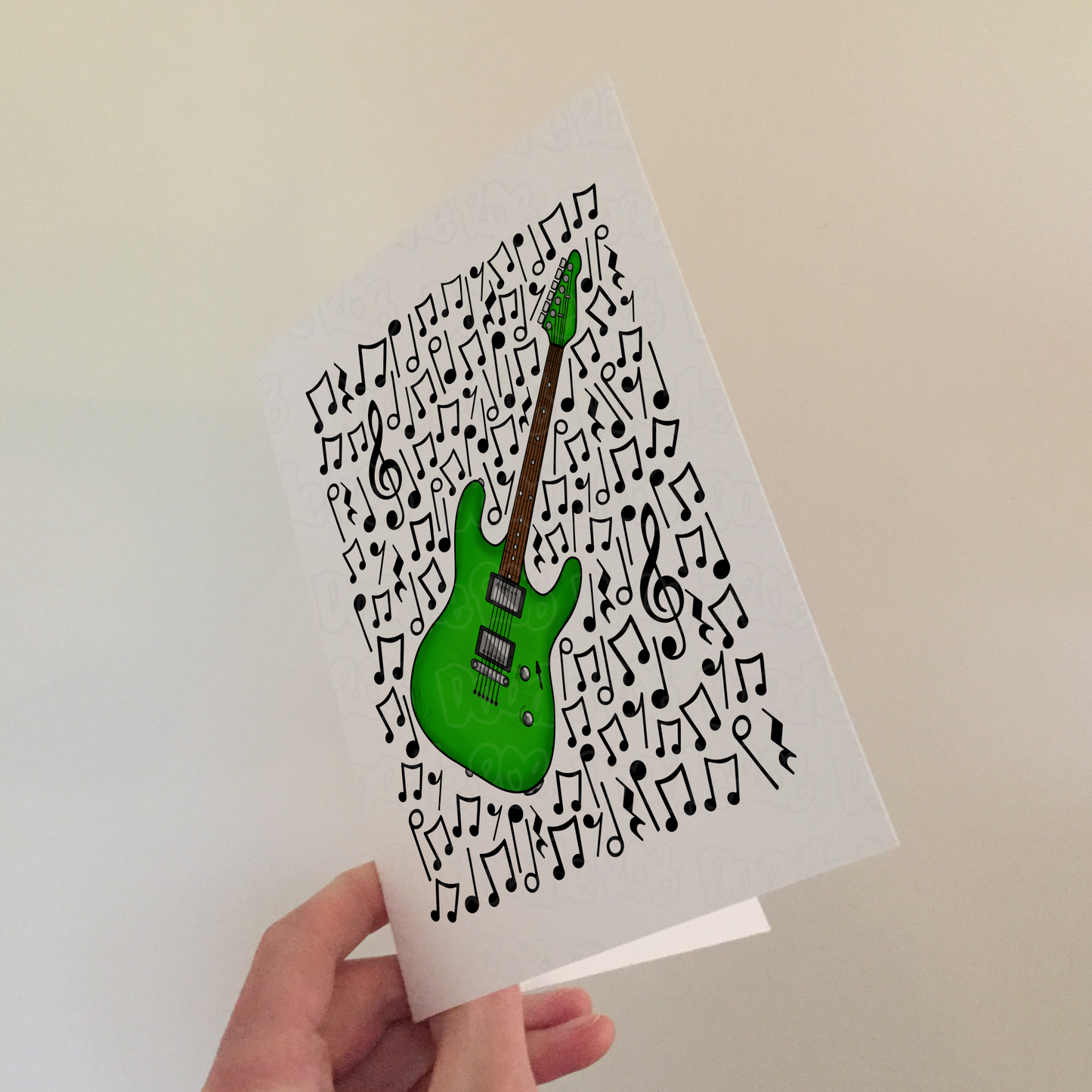 Green Electric Guitar Card (Musical Notes) - Electric Guitarist Birthday - Musician Greeting Card