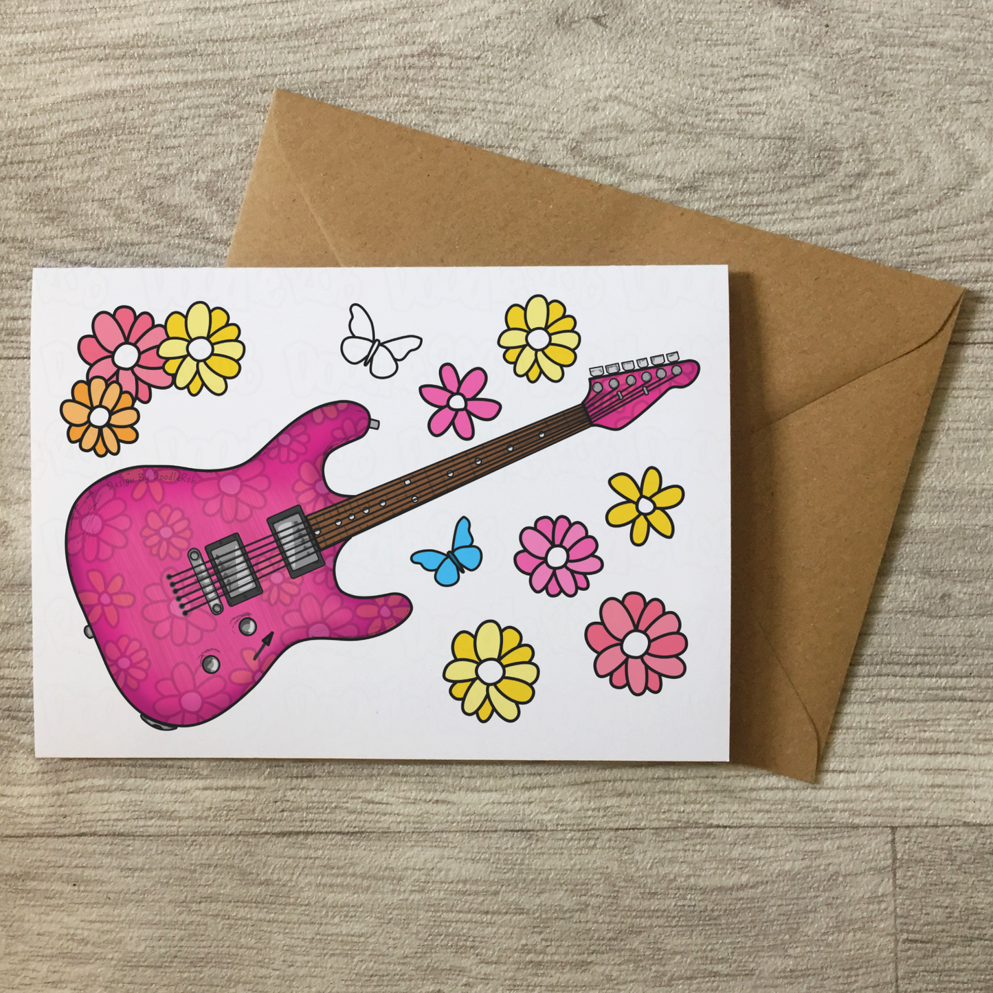Floral Electric Guitar Greeting Card - Female Guitarist