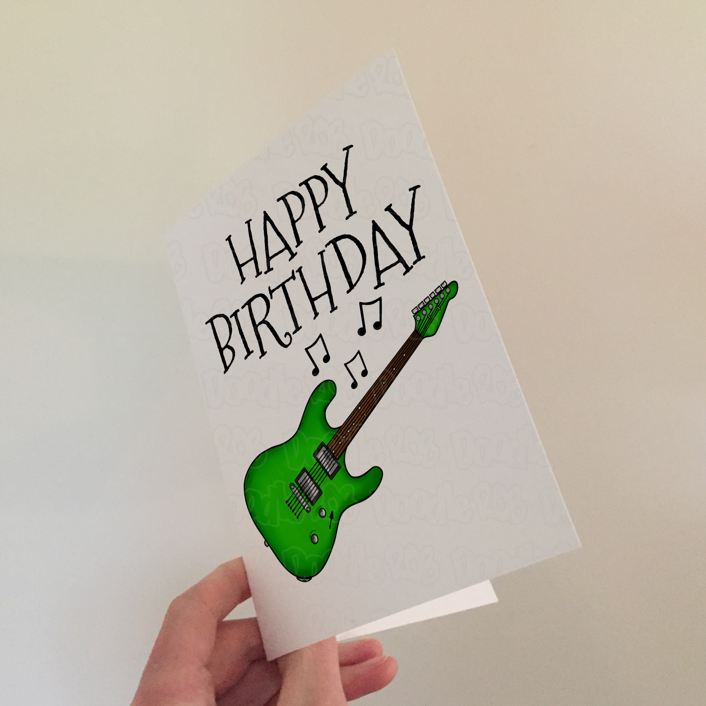 Green Electric Guitar Birthday Card - Electric Guitarist Card - Musician Greeting Card