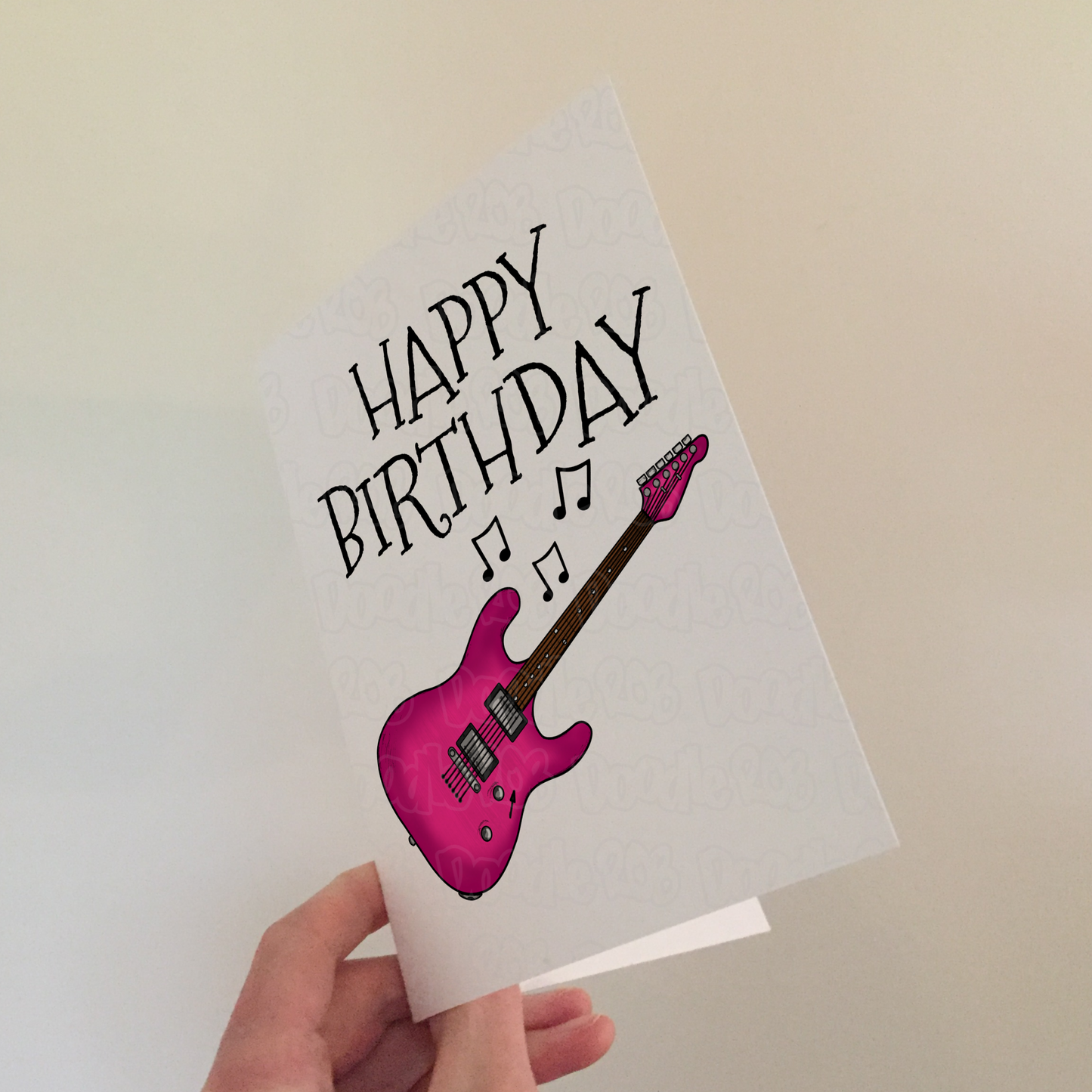 Pink Electric Guitar Birthday Card - Female Guitarist Card - Girl's Guitar Birthday Card