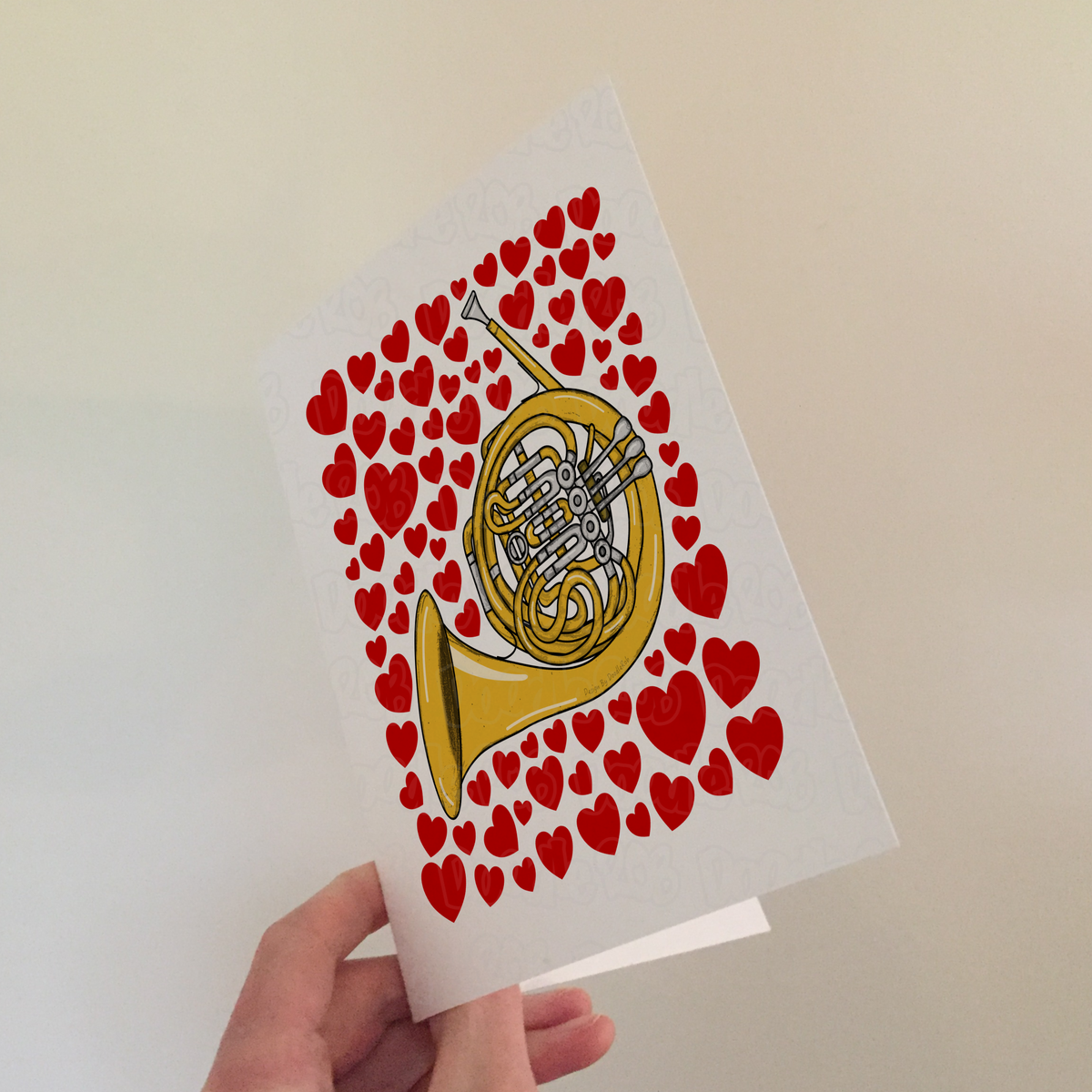 French Horn With Hearts Greeting Card - Horn Player Musician Valentines Anniversary Card