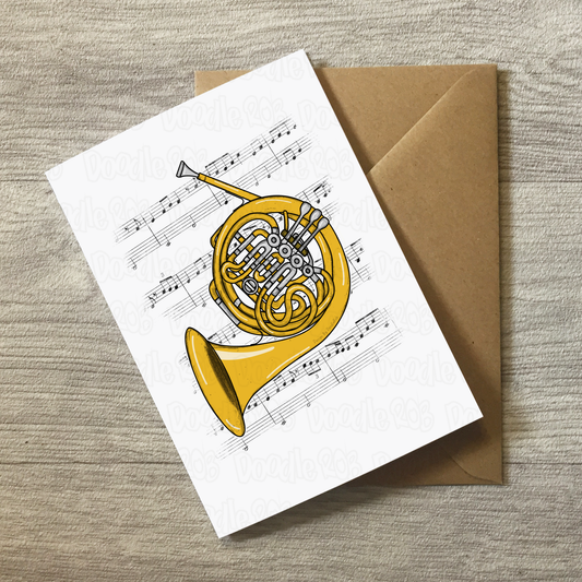French Horn Greeting Card (Colour) - Horn Player Birthday Card - Brass Musician Card