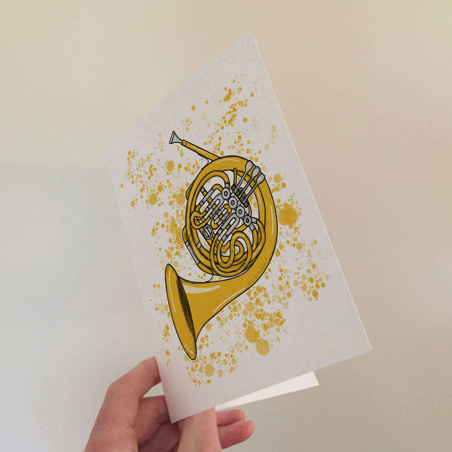 French Horn Greeting Card (Paint Splatter) - Horn Player Birthday Card - Brass Musician Card
