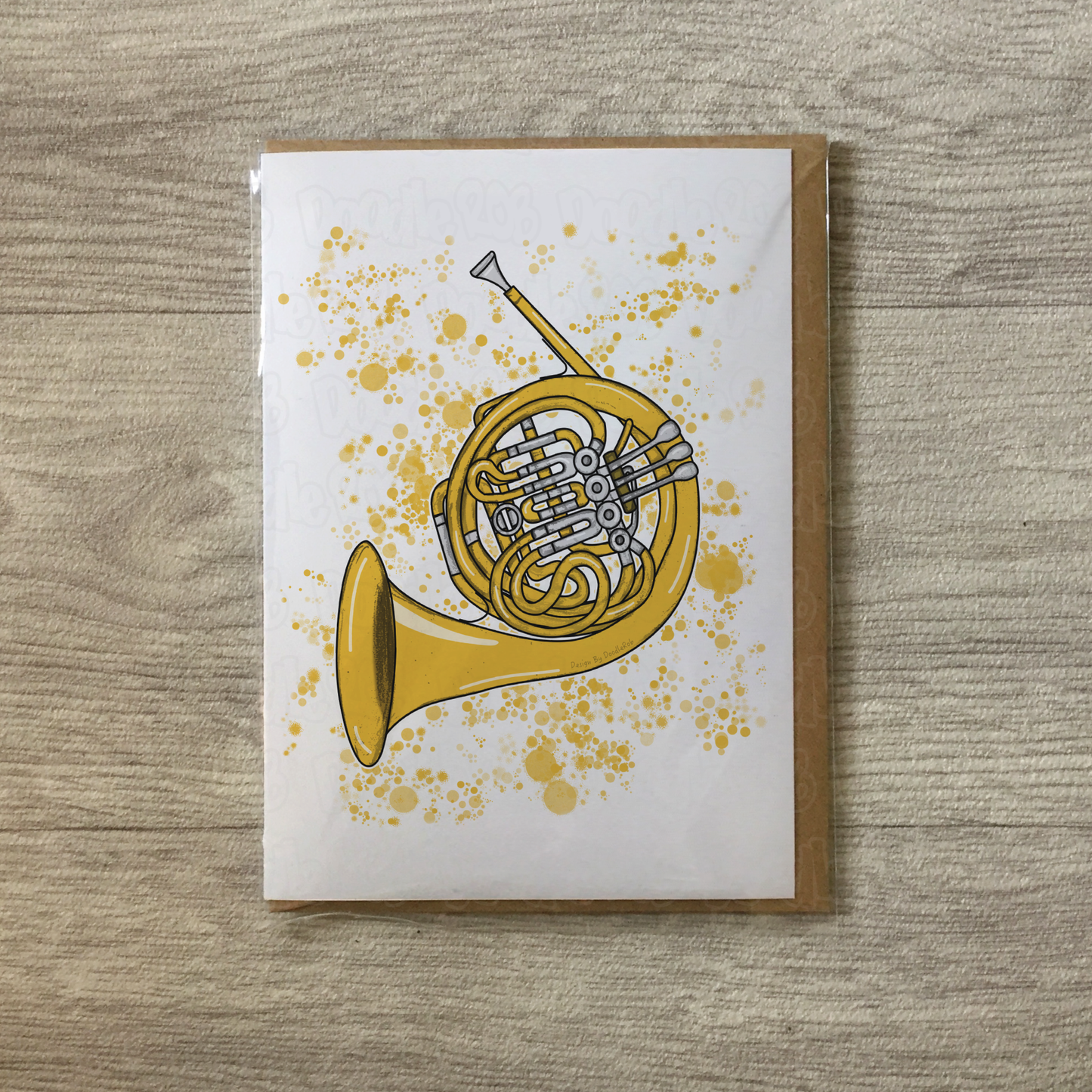 French Horn Greeting Card (Paint Splatter) - Horn Player Birthday Card - Brass Musician Card