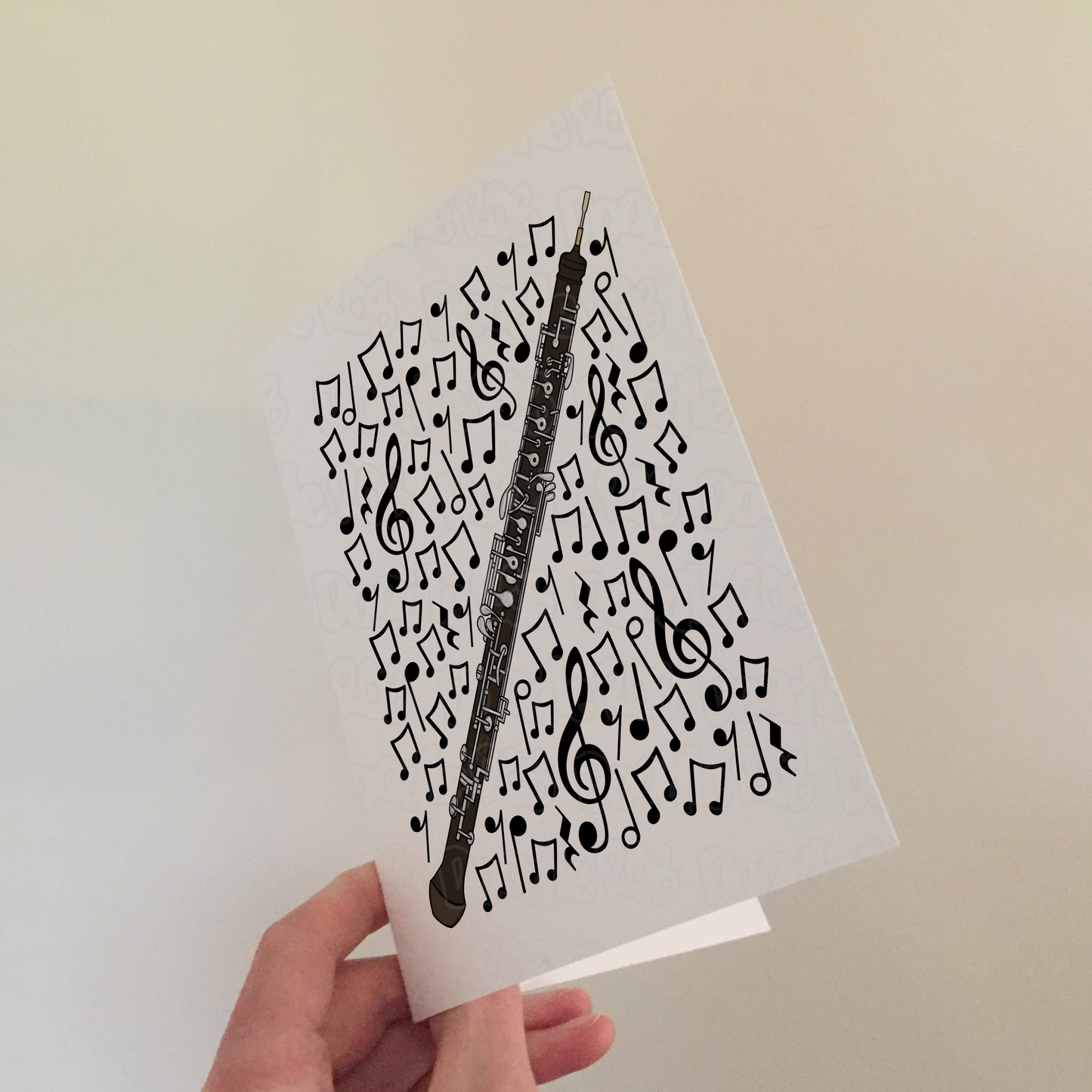 Oboe Greeting Card (Musical Notes) - Oboist Birthday Card - Woodwind Musician Card