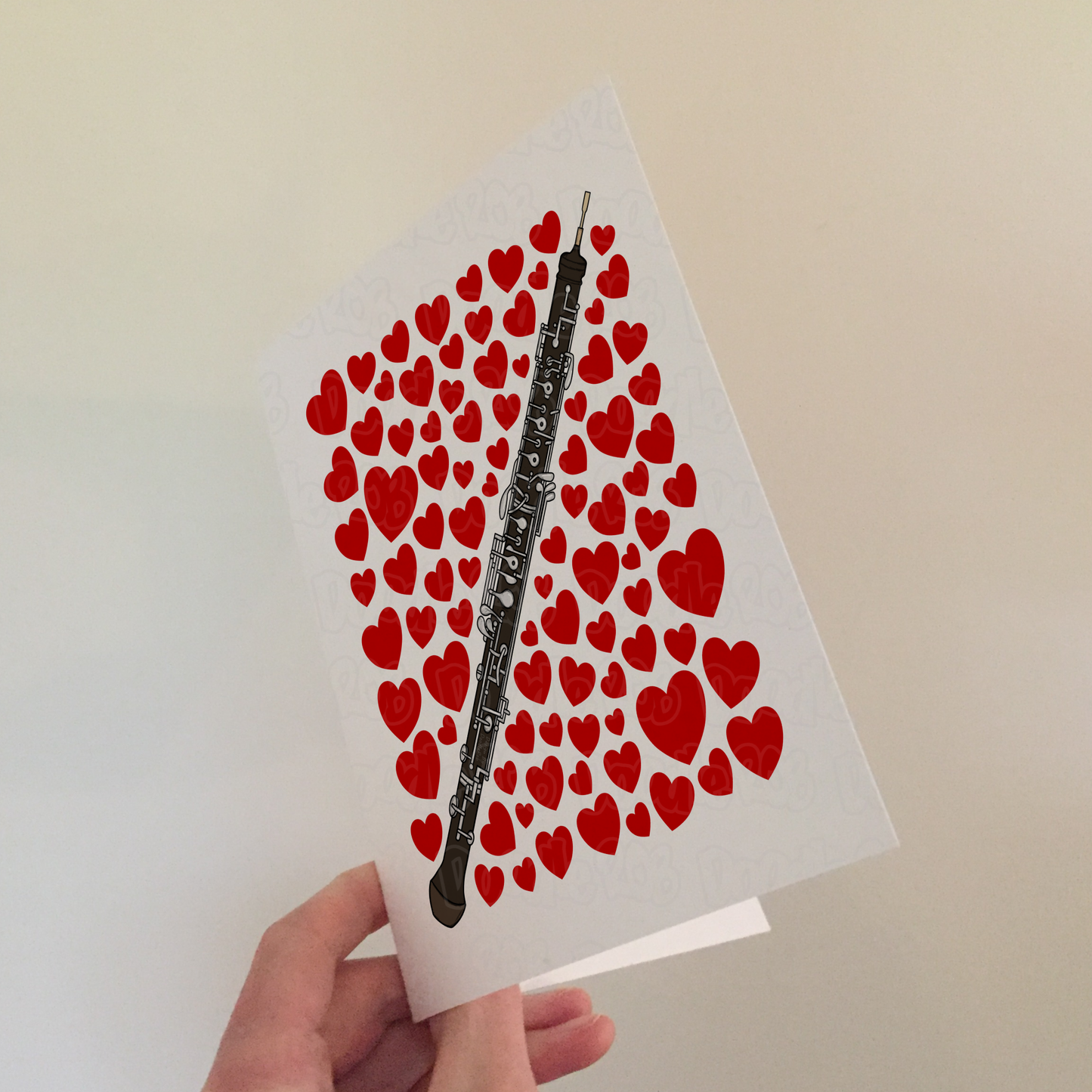 Oboe With Hearts Greeting Card - Oboist Musician Valentines Anniversary Card