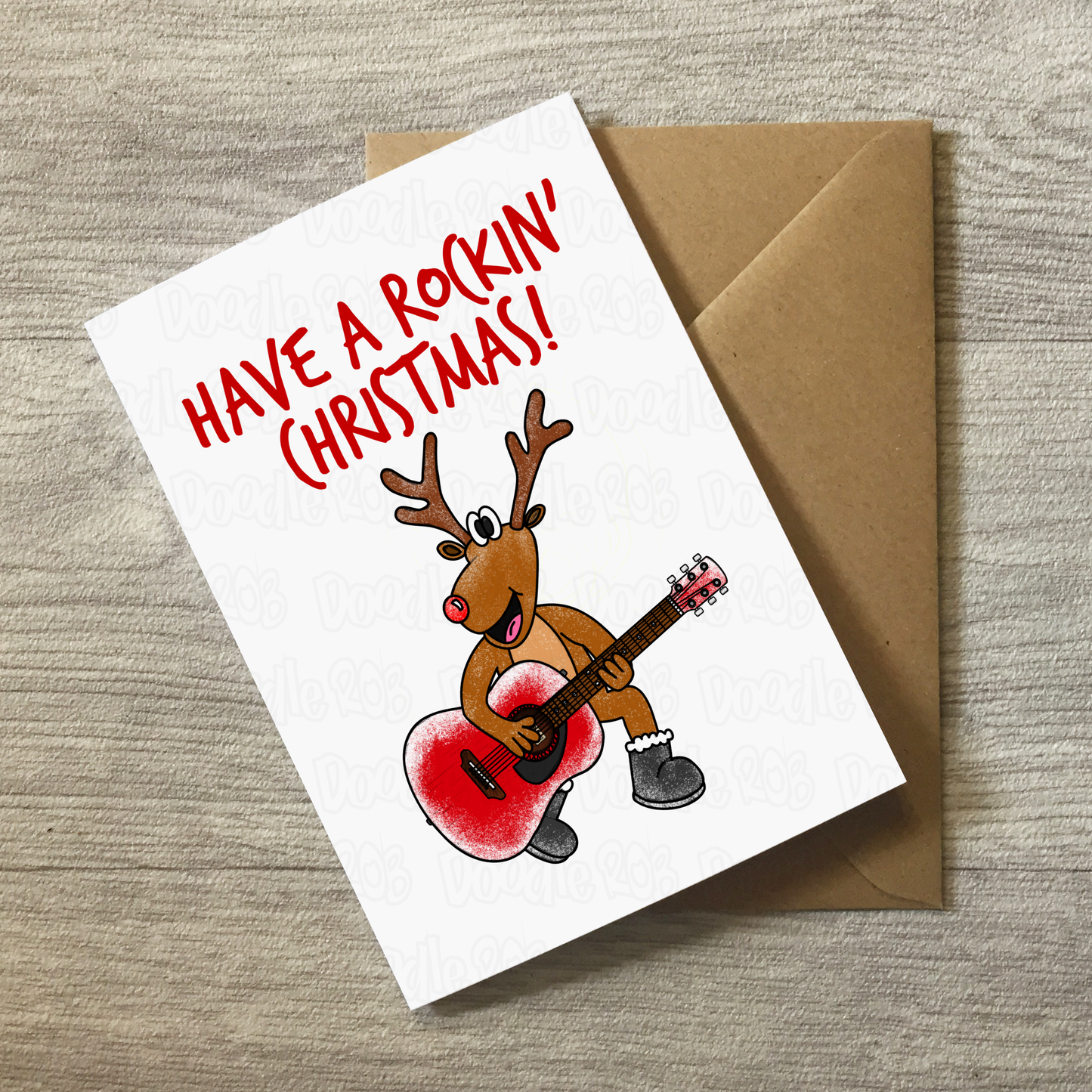 Acoustic Guitarist Christmas Card - Rudolf The Reindeer Playing Acoustic Guitar - Songwriter Xmas Card