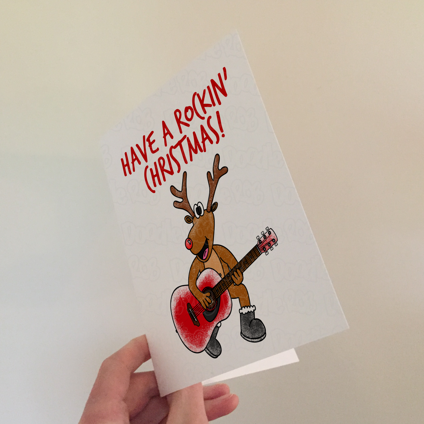 Acoustic Guitarist Christmas Card - Rudolf The Reindeer Playing Acoustic Guitar - Songwriter Xmas Card