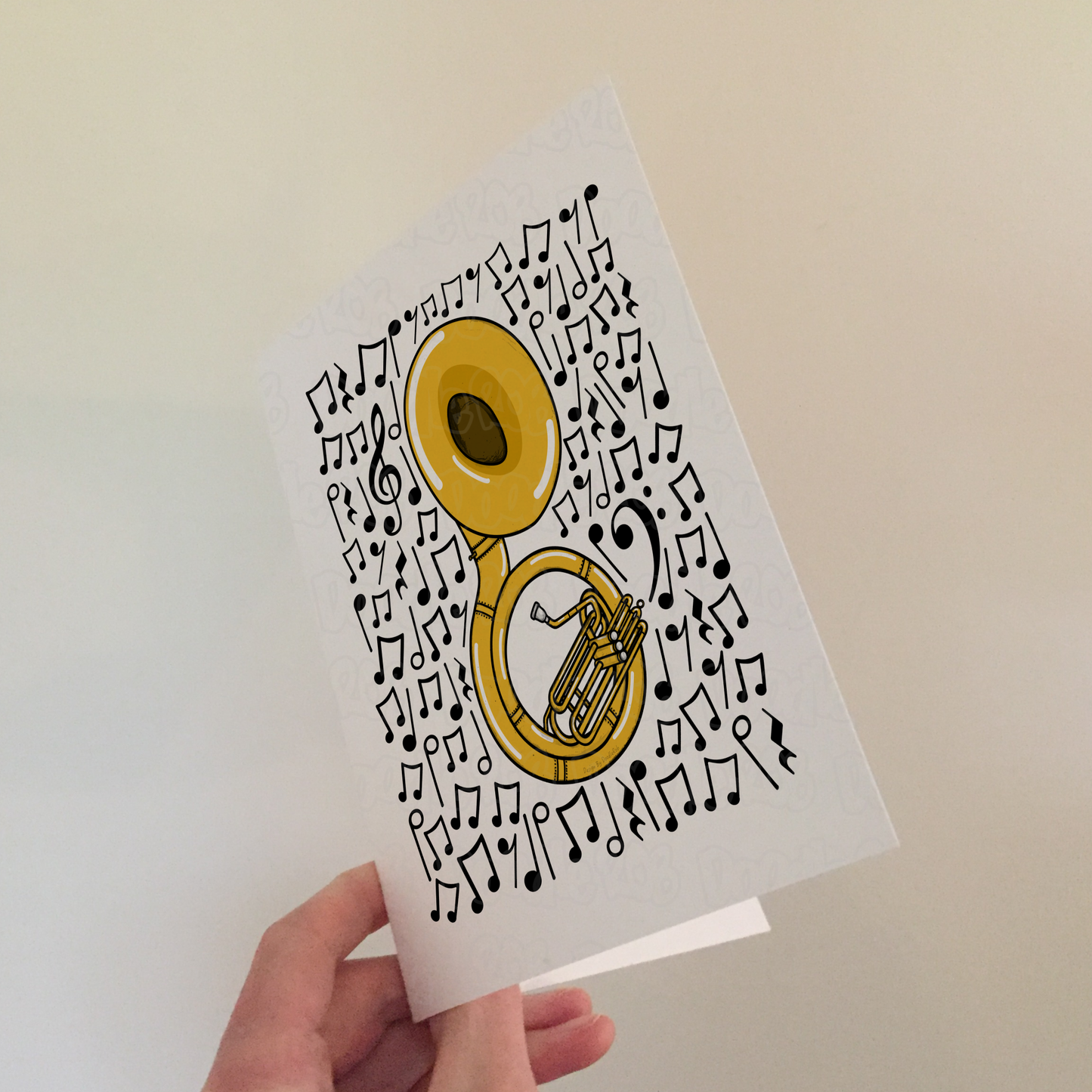 Sousaphone Greeting Card (Musical Notes) - Sousaphonist Card - Brass Musician Greeting Card