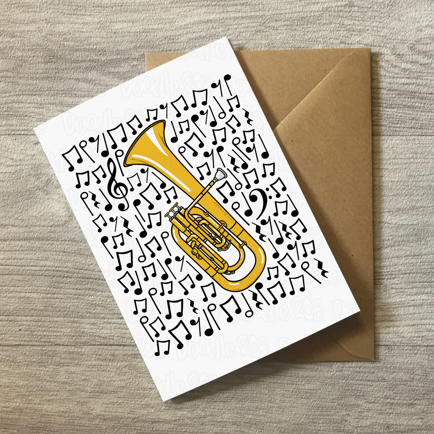 Tenor Horn Greeting Card (Musical Notes) - Horn Player Birthday Card - Brass Musician Card