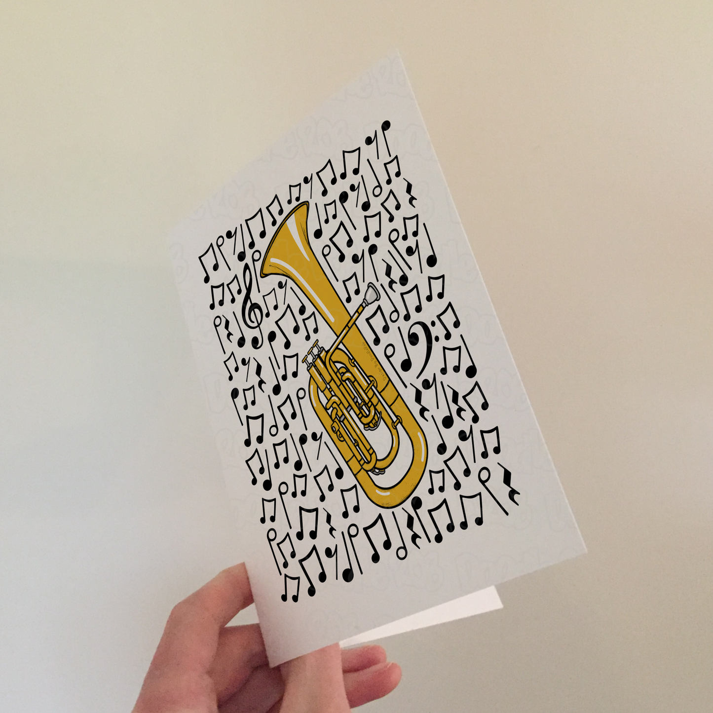 Tenor Horn Greeting Card (Musical Notes) - Horn Player Birthday Card - Brass Musician Card