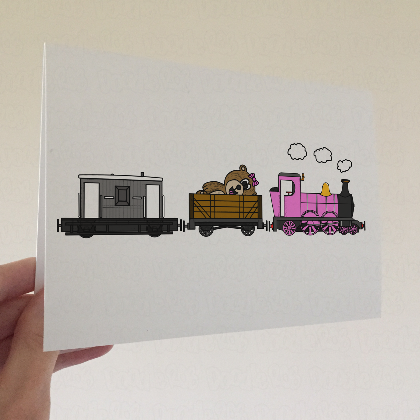 Steam Train Baby Shower Card (Girl) - Pregnancy Announcement Greeting Card - Girl Gender Reveal