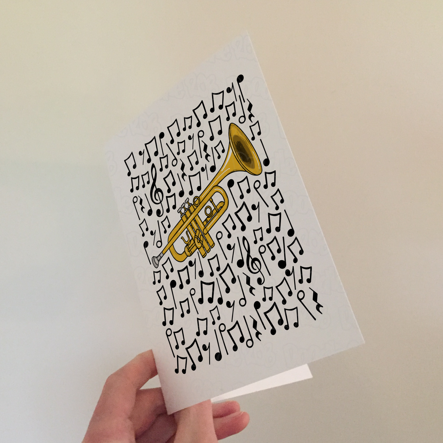 Trumpet Greeting Card (Musical Notes) - Trumpeter Birthday Card - Brass Musician Card