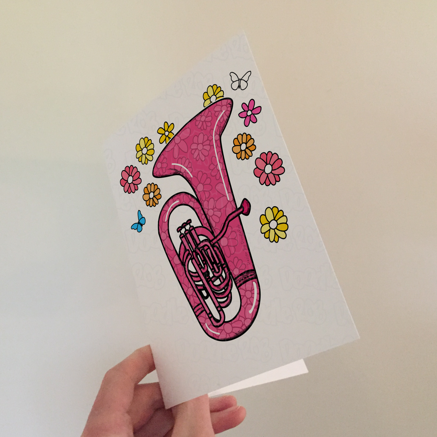 Floral Tuba Greeting Card - Female Brass Musician
