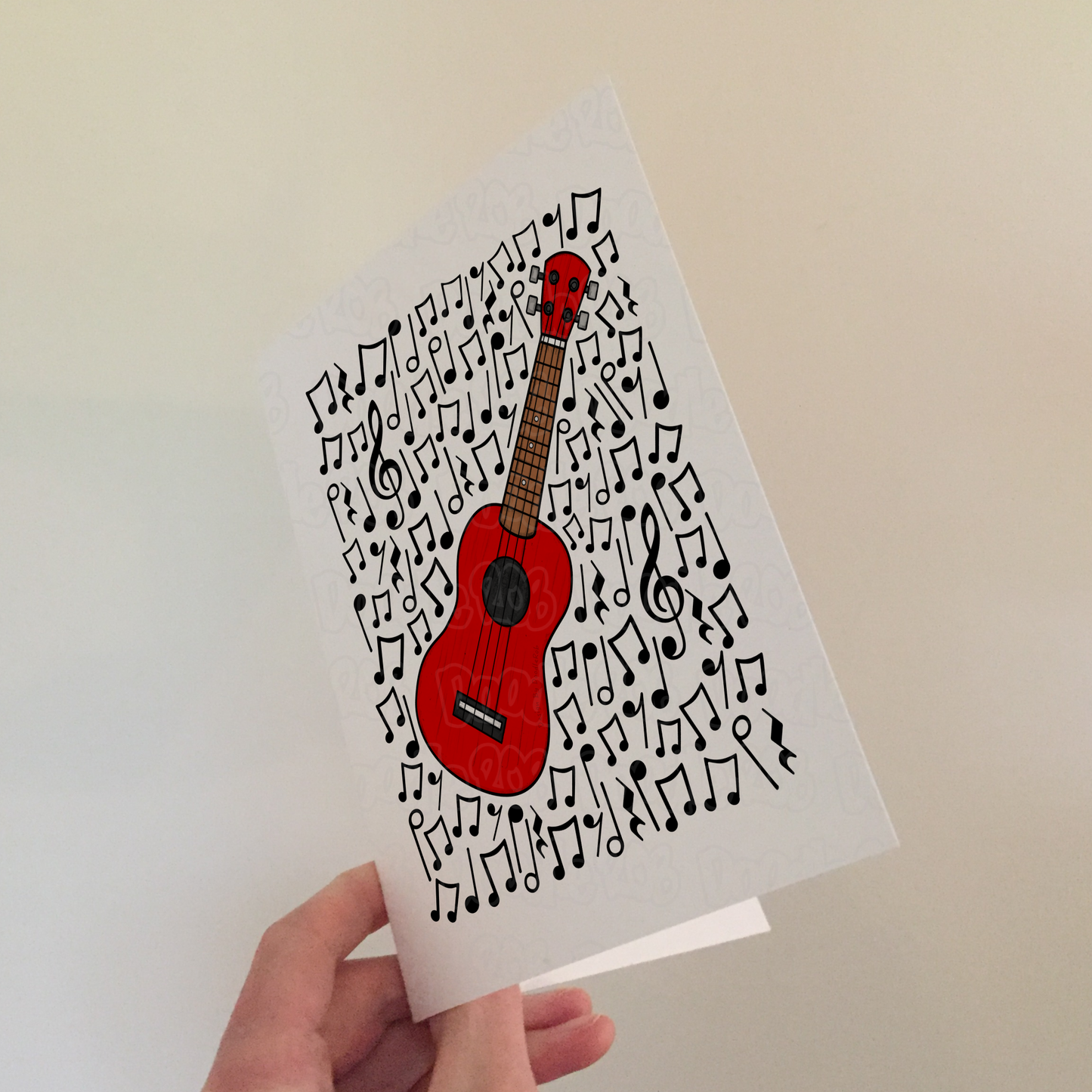 Ukulele Greeting Card (Musical Notes) - Uke Player Birthday Card - Music Teacher Card