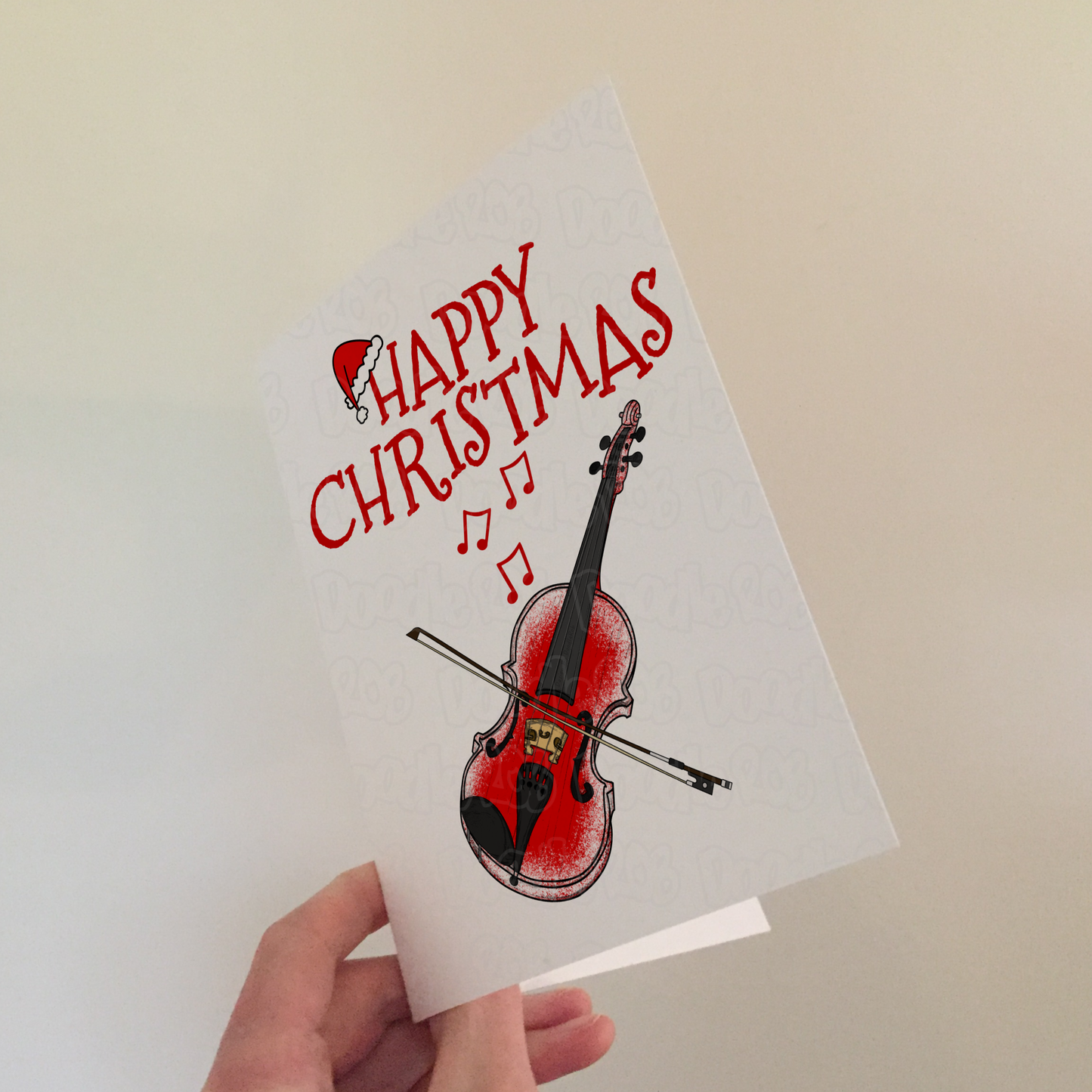 Violin Christmas Card (Santa Hat) - Violinist Xmas Card - String Musician Christmas Card