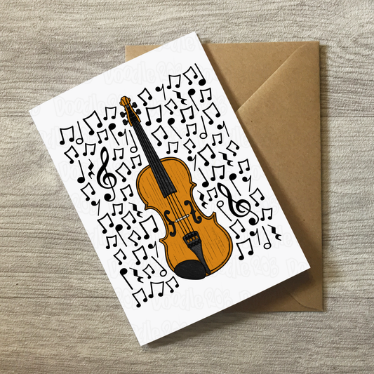Violin Greeting Card (Musical Notes) - Violinist Birthday Card - Music Teacher Card