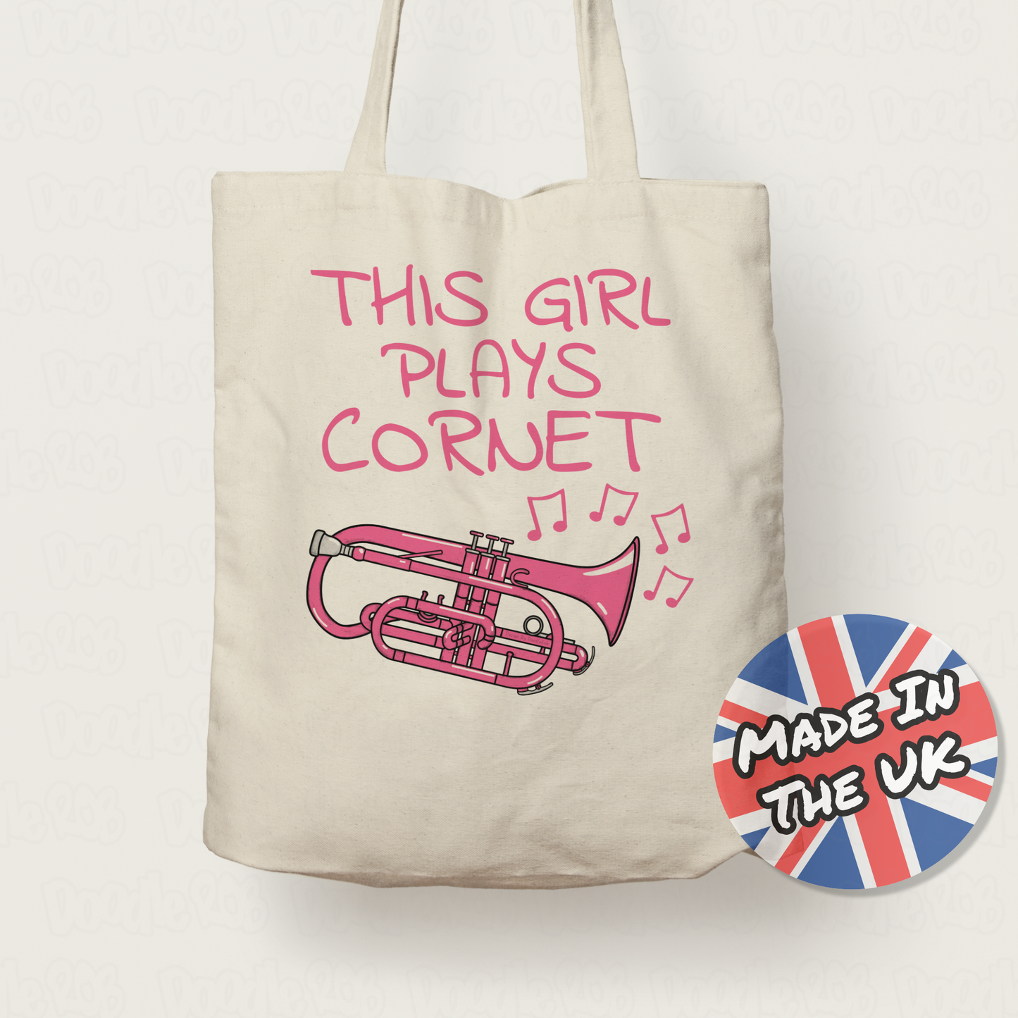 Pink Cornet Tote Bag - This Girl Plays Cornet - Female Cornetist - Brass Musician Gift For Her