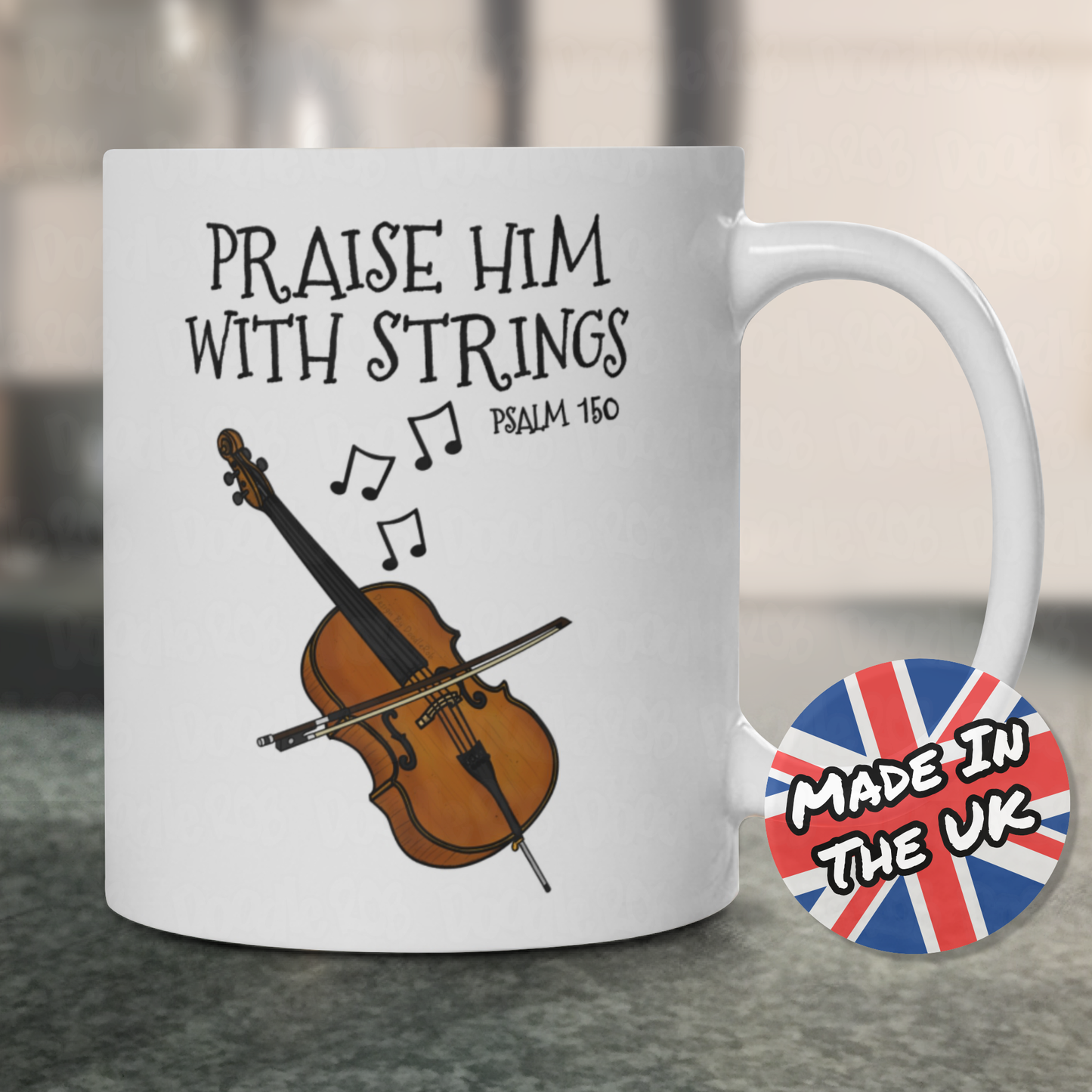 Christian Cello Mug - Praise Him With Strings (Psalm 150) - Church Cellist Gift - Worship Cello Mug