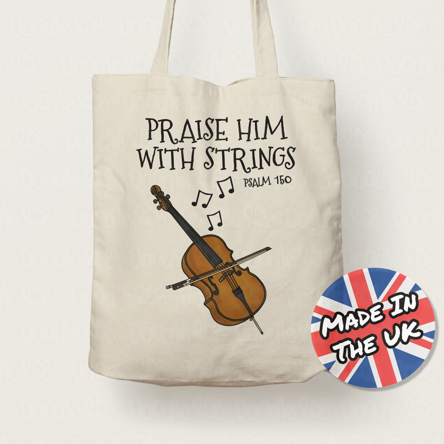 Church Cello Tote Bag - Praise Him With Strings (Psalm 150) - Worship Cellist Gift